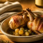 Caille au four dorée au thym, plat céramique