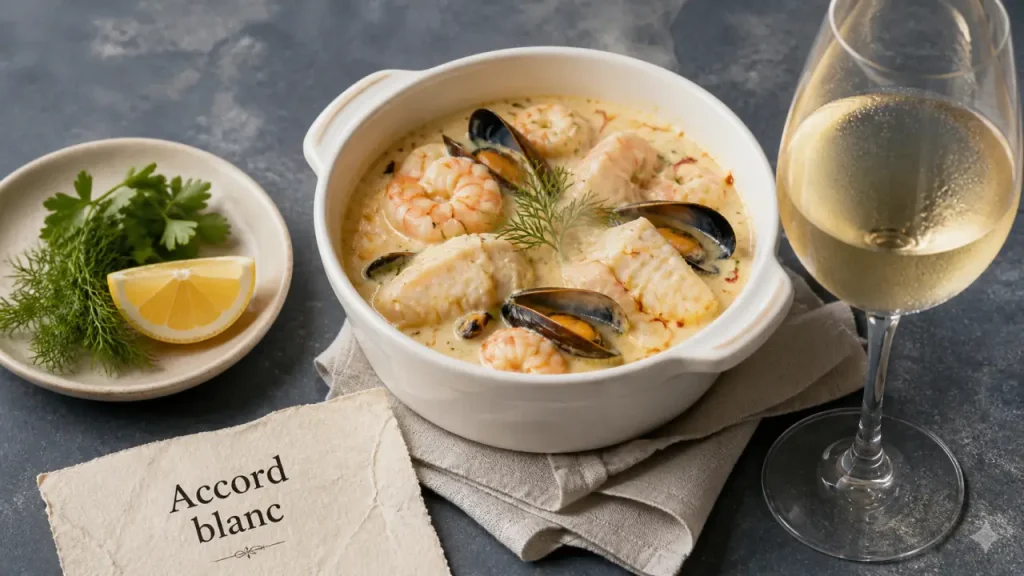 Cassolette de la mer et vin blanc sec en accord