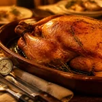 Cuisson chapon : chapon rôti doré, 150°C, arrosage et repos