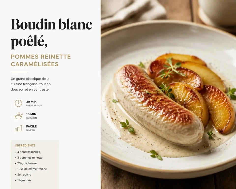 Boudin blanc recette servi avec pommes caramélisées et sauce crémée