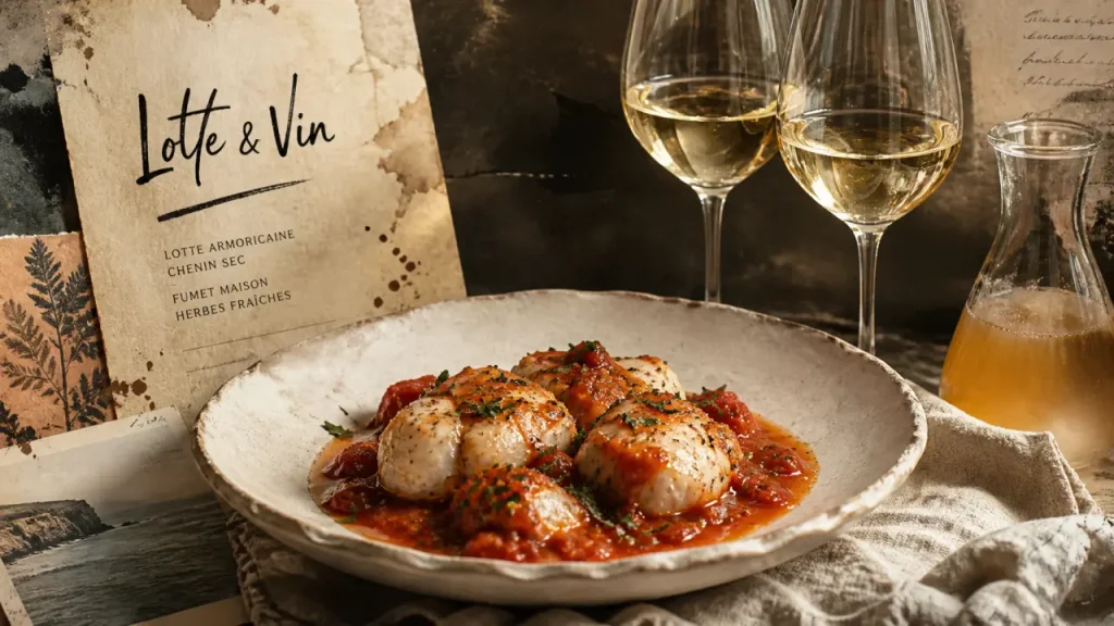 Lotte armoricaine nappée de sauce tomate, vin blanc, fumet