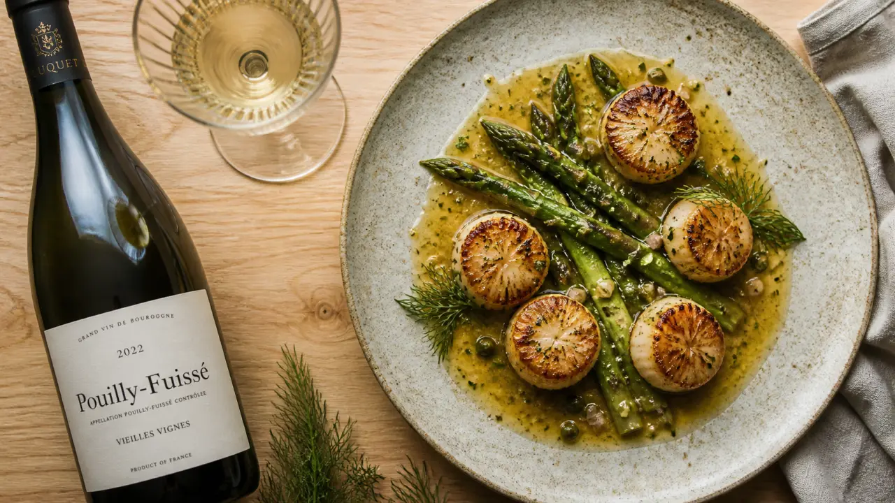 Pouilly fuissé accord mets vins : noix de Saint-Jacques au beurre citronné