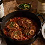 Vin avec osso bucco : rouge et blanc, cocotte tomate et gremolata