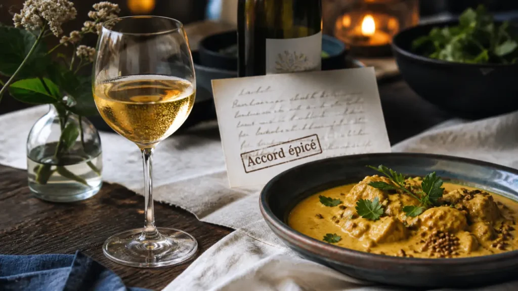 Vin cuisine épicée avec curry coco et vin blanc frais