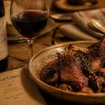 Vin gibier rouge avec civet de lièvre en sauce