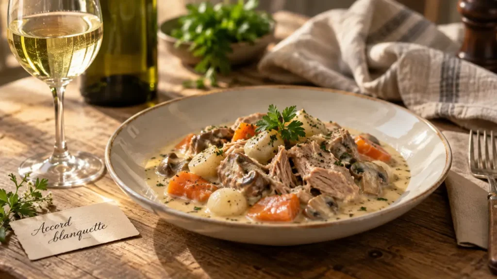 accord mets vins blanquette de veau : vin blanc frais ou rouge léger