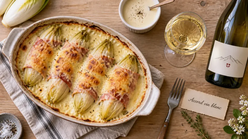 Accord mets vins endives au jambon avec vin blanc sec