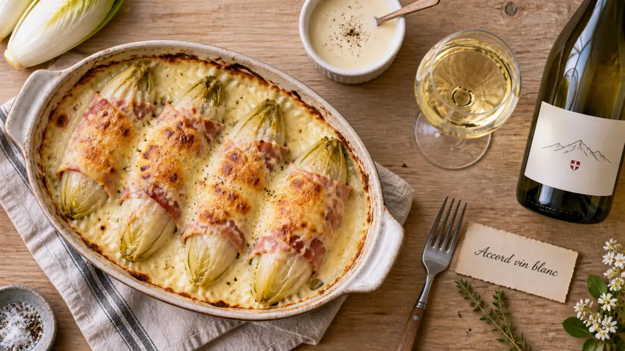 Accord mets vins endives au jambon avec vin blanc sec
