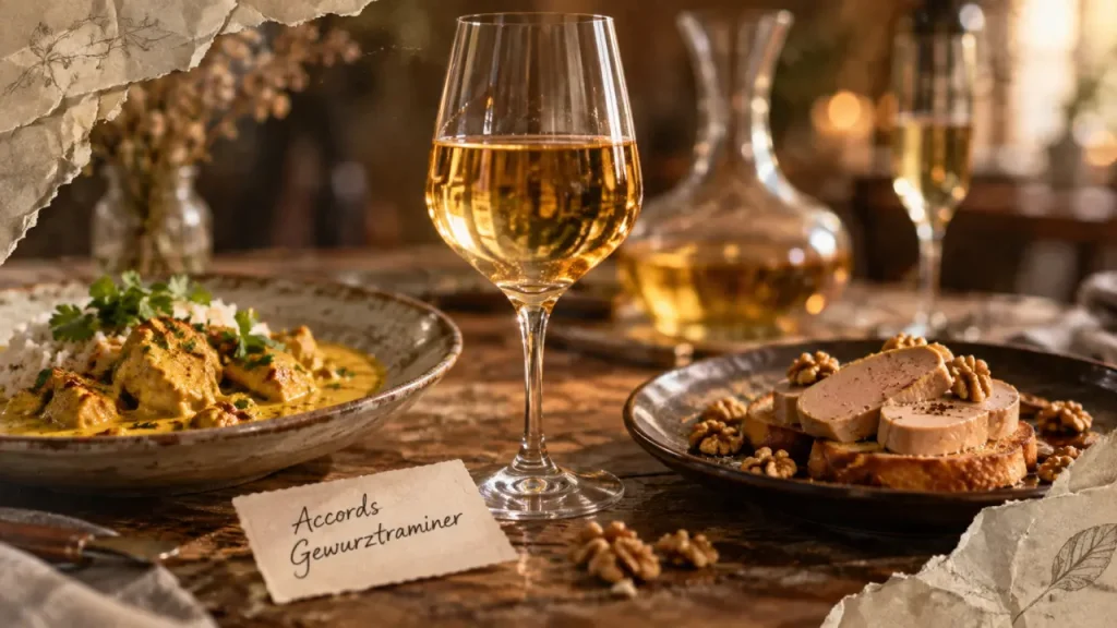 accord mets vins gewurztraminer avec épices, Munster et dessert