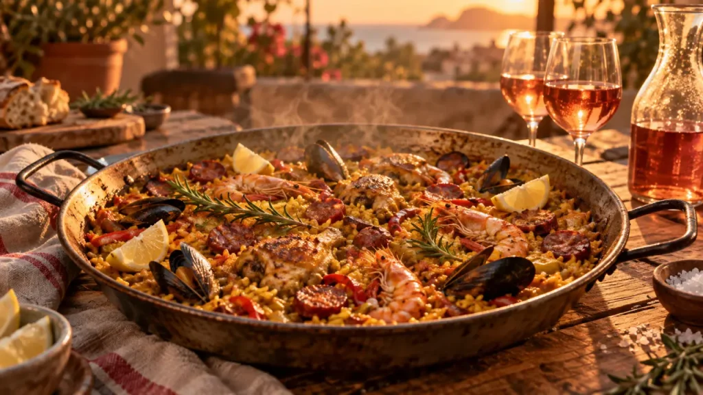Accord mets vins paella : rosé structuré avec paella safranée