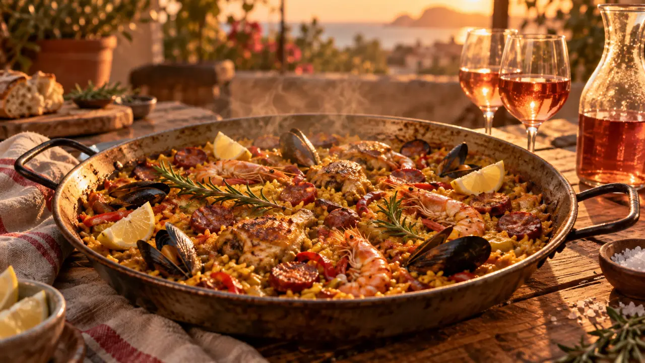 Accord mets vins paella : rosé structuré avec paella safranée