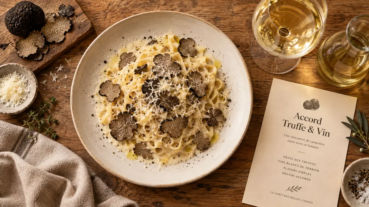 Accord mets vins pates aux truffes : pâtes à la truffe et vin blanc ample