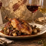 Accord mets vins pintade : pintade rôtie avec vin rouge et vin blanc