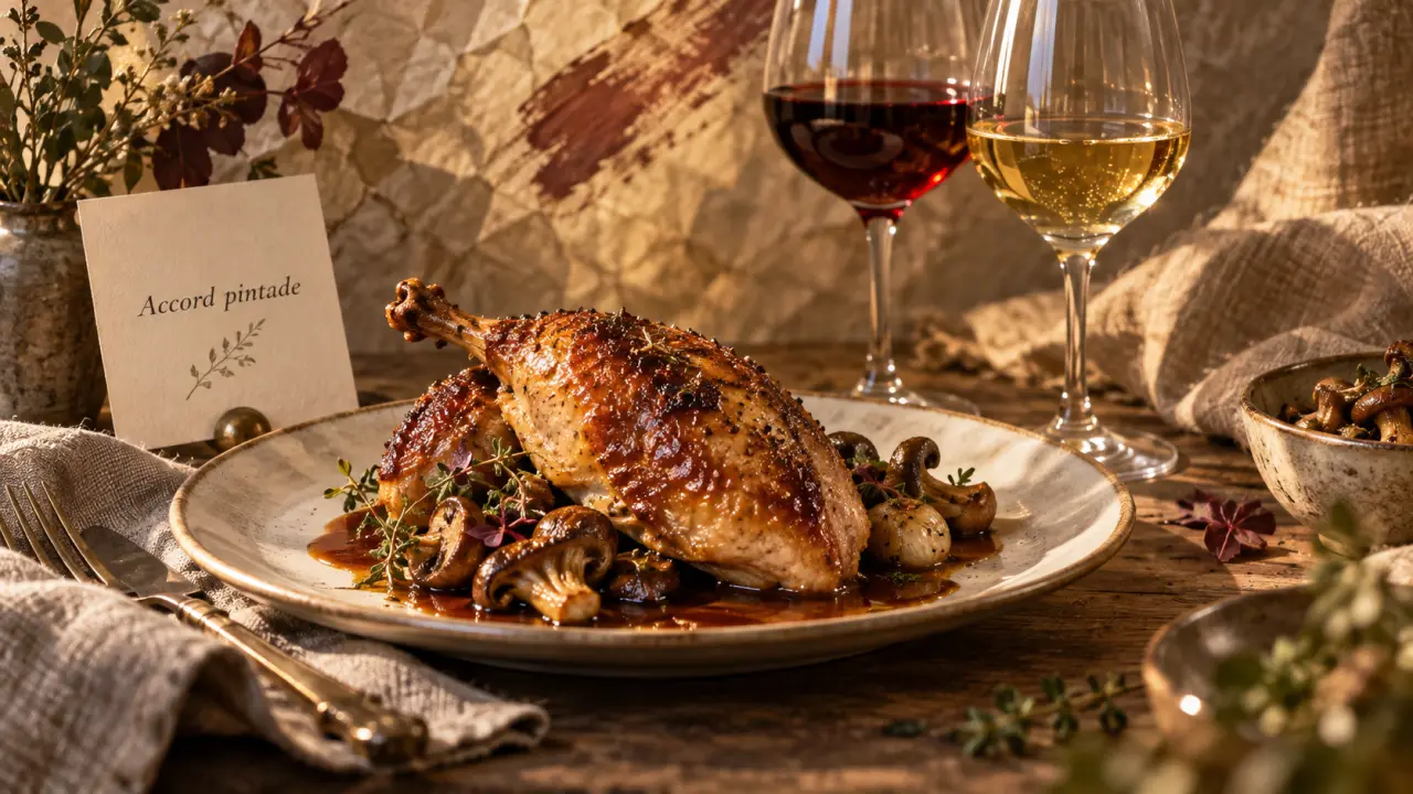 Accord mets vins pintade : pintade rôtie avec vin rouge et vin blanc