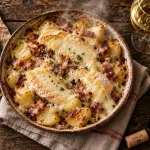 Accord mets vins tartiflette : vin blanc de Savoie avec tartiflette fumante
