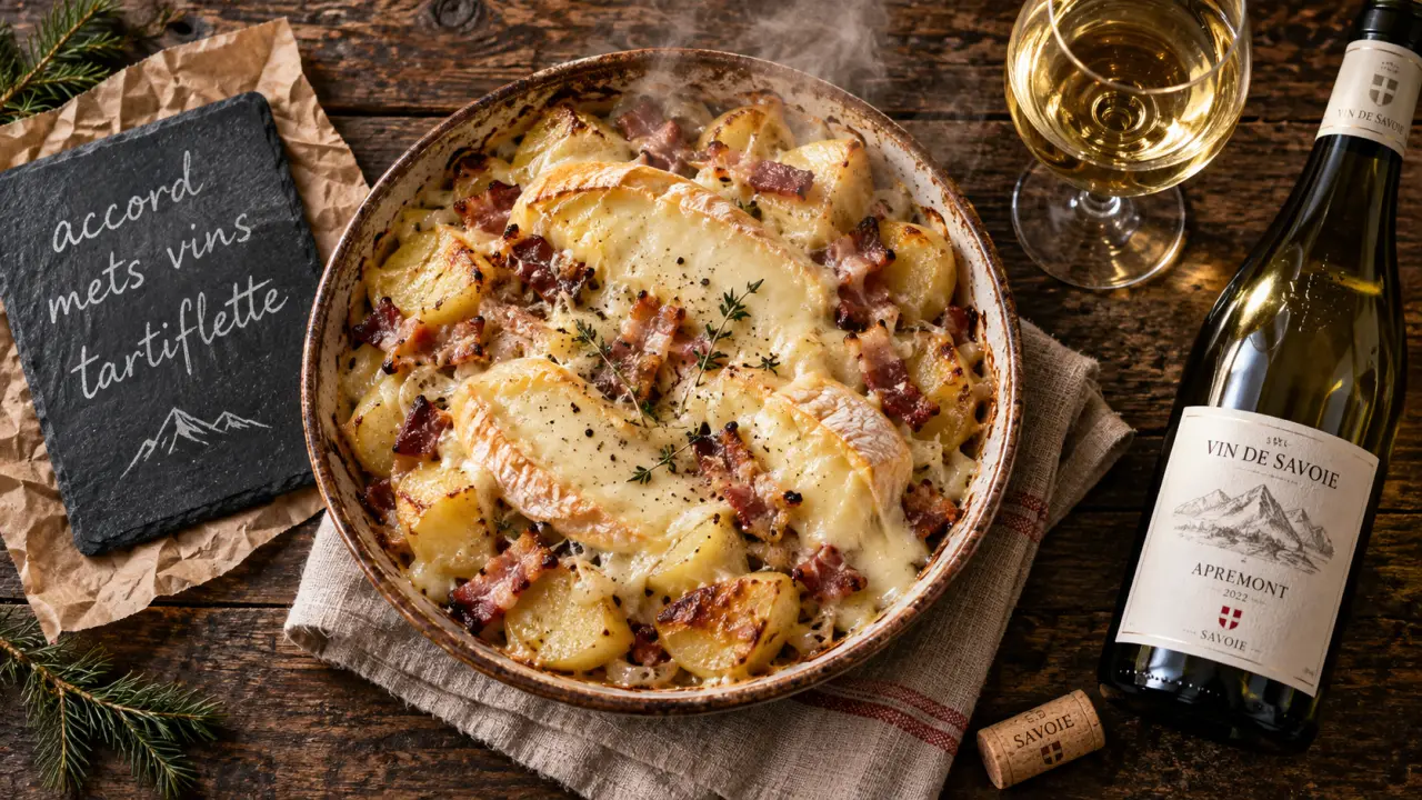 Accord mets vins tartiflette : vin blanc de Savoie avec tartiflette fumante