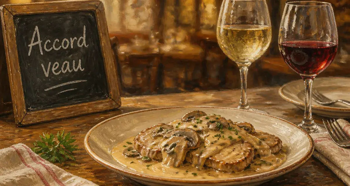 Accord mets vins veau : veau en sauce crème, vin blanc et rouge léger