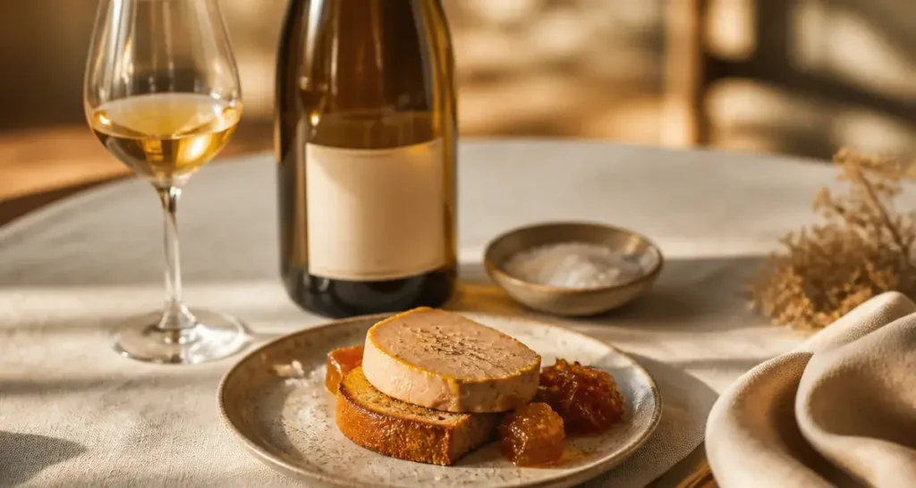 Bonnezeaux accord mets vins : foie gras et desserts, verre blanc doré.