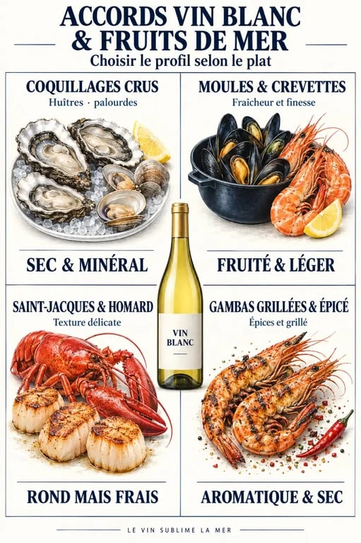 Vin blanc fruit de mer : profils de vins et accords selon la préparation