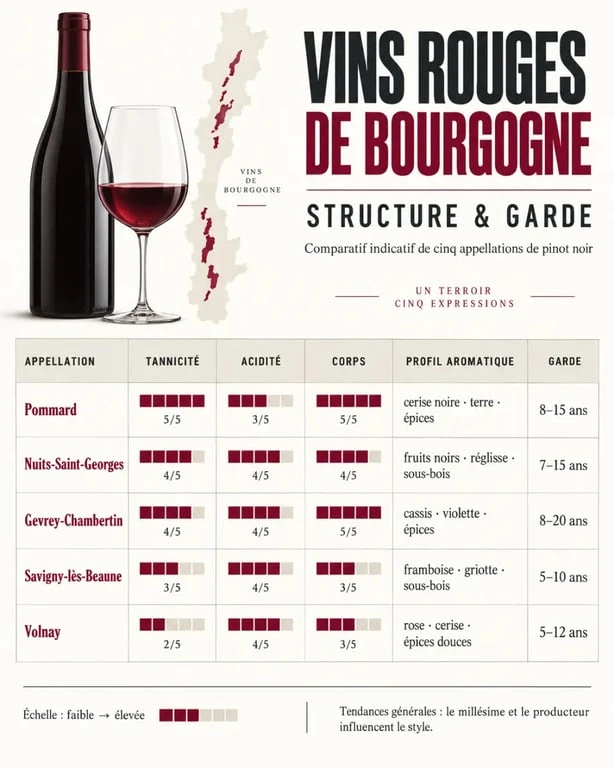 Infographie comparant la tannicité des principaux vins rouges de Bourgogne