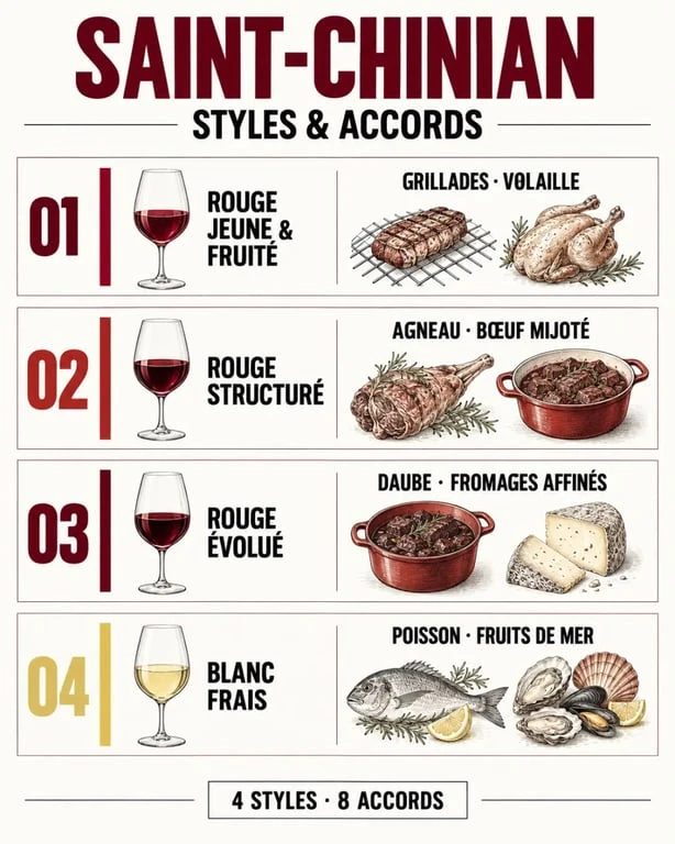 Vin Saint-Chinian avec quel plat : infographie des accords selon le style du vin