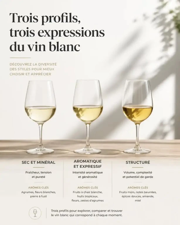 Différents profils de cépages blancs : sec, aromatique et structuré
