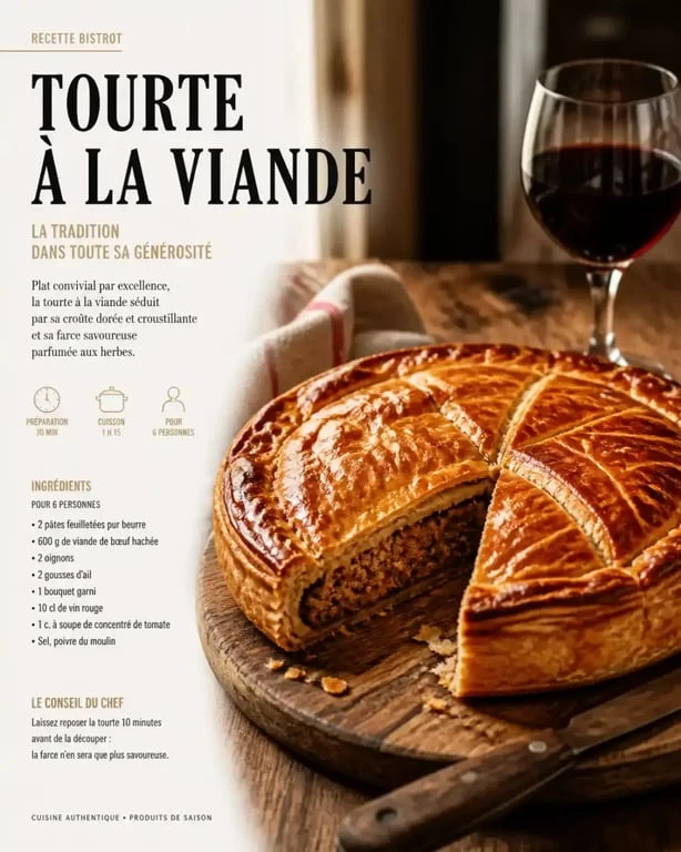 Quel vin avec une tourte à la viande servie avec un verre de vin rouge