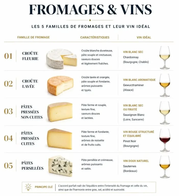 Guide des accords vins et fromages par famille de fromage