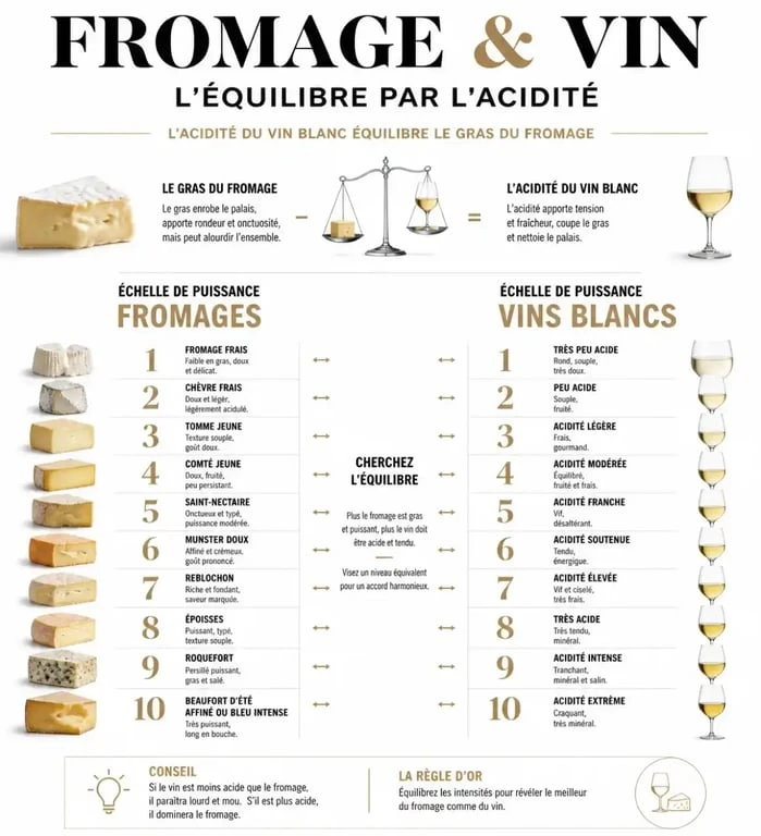 Infographie sur les principes d'accord entre vins et fromages de caractère