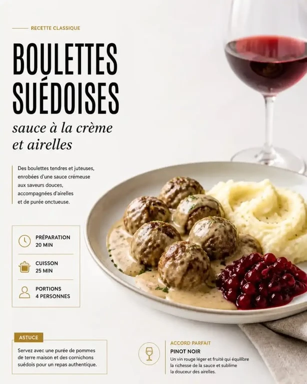 Accord mets-vins : boulettes suédoises Köttbullar et vin rouge Pinot Noir
