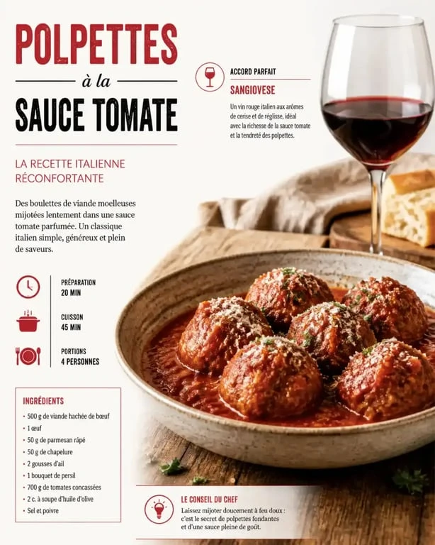 Accord mets-vins : polpettes italiennes à la sauce tomate et vin rouge Sangiovese