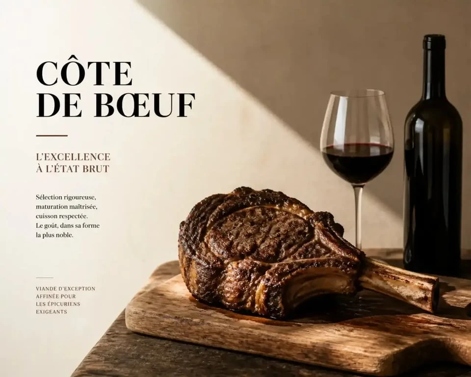 Vin rouge et côte de bœuf grillée accordés sur une planche en bois