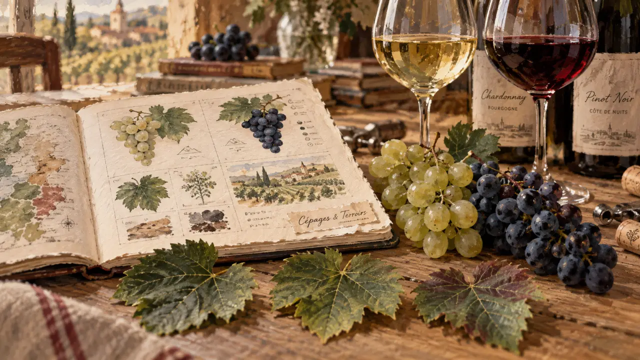 Liste des cépages blancs et rouges : verres et raisins, accords et températures de service