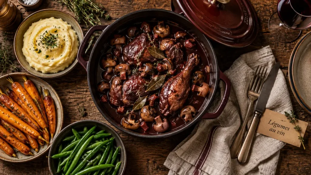 Quel légume servir avec le coq au vin : purée et carottes rôties, coq au vin