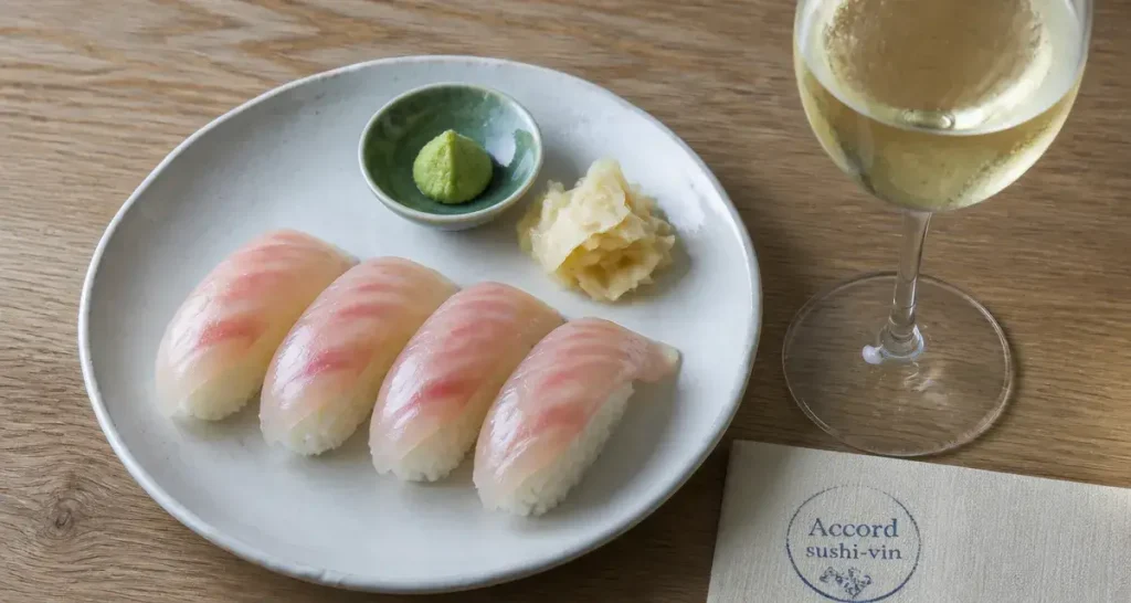 Quel vin servir avec des sushis : vin blanc sec avec nigiris, wasabi et gingembre