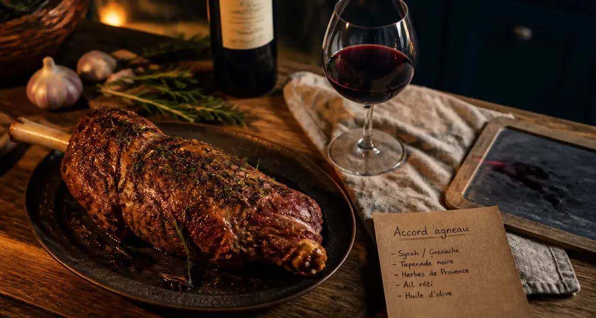 Quel vin servir avec le gigot d’agneau : verre de rouge rubis et gigot rôti