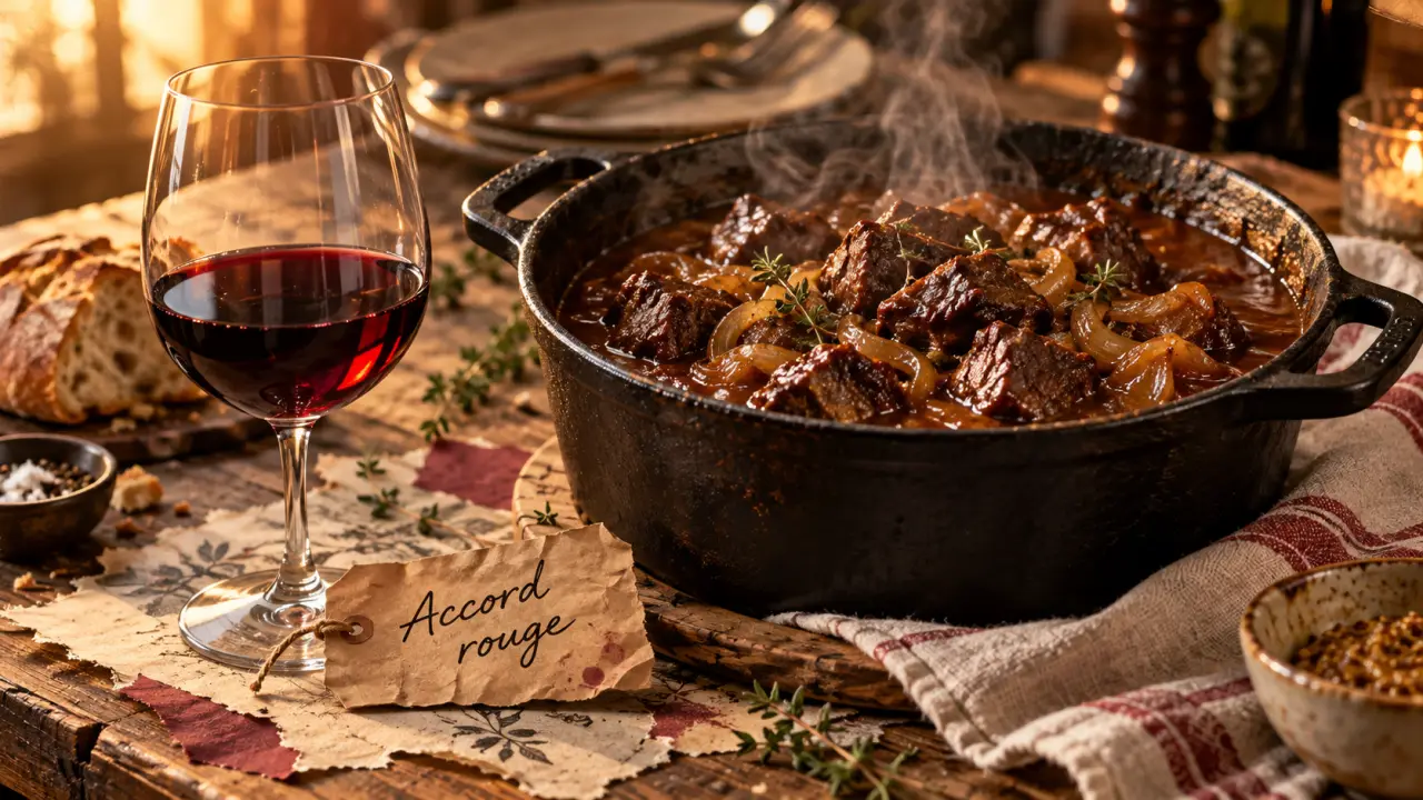 Quel vin servir avec une carbonade flamande : vin rouge souple et carbonade flamande fumante