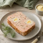 Vin avec pain de poisson : verre de blanc sec et pain de poisson rosé, citron et mayonnaise