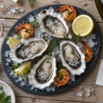 Vin blanc fruit de mer : huîtres fraîches, citron, vin blanc sec