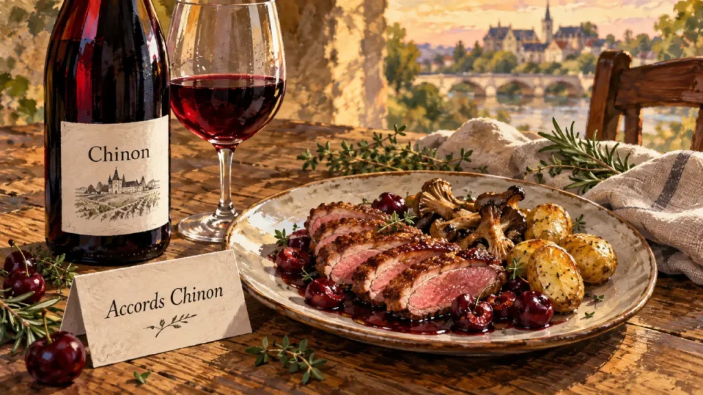 Vin chinon rouge avec quel plat : magret de canard et agneau, sauces peu sucrées