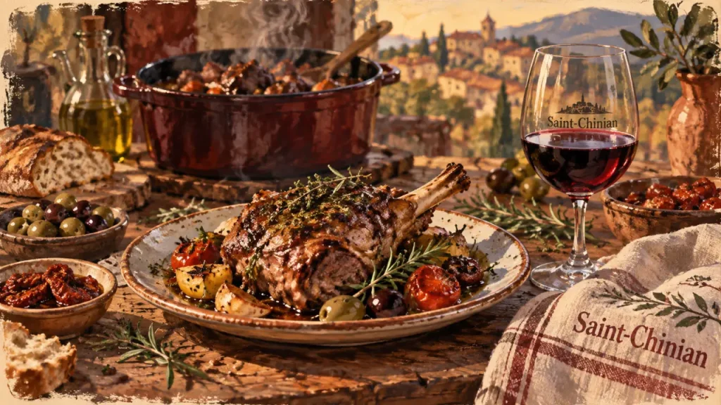 Vin saint chinian avec quel plat : agneau rôti, daube et fromages