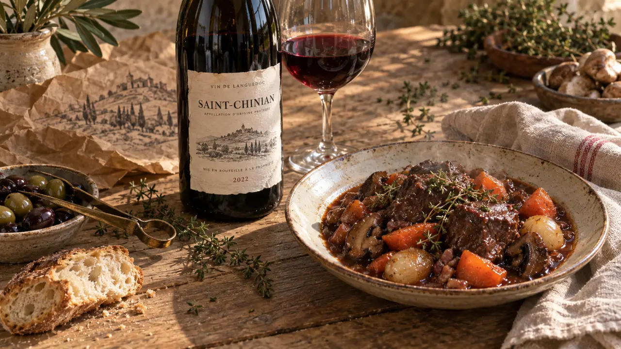 Vin saint chinian avec quel plat : verre rouge et daube mijotée