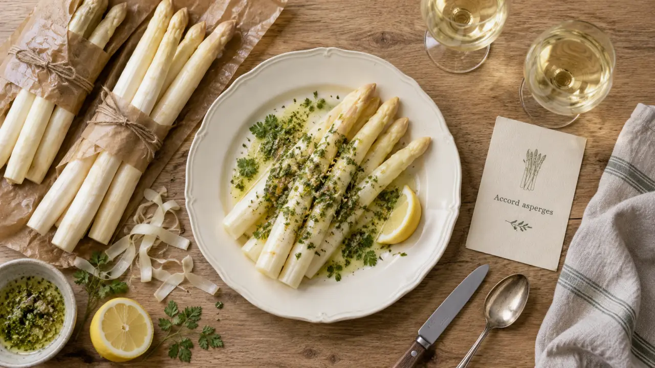 Accord mets vins asperges blanches : sauvignon muscat ou chenin, vinaigrette citron
