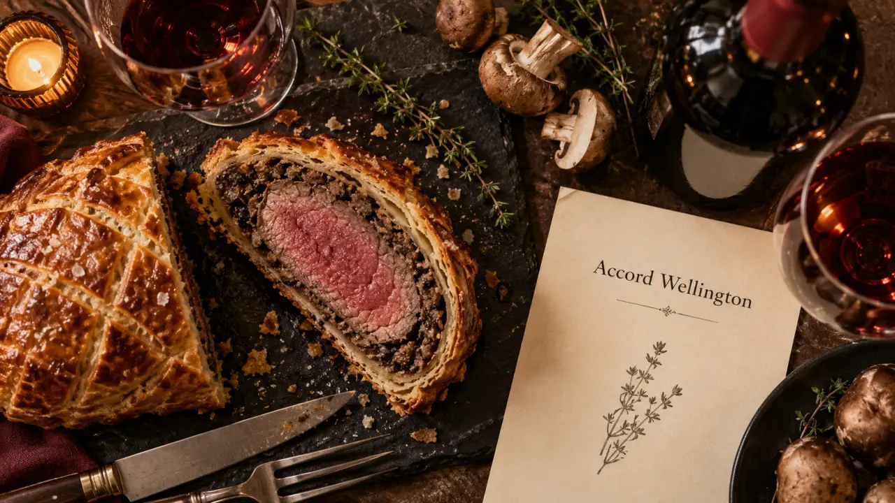 Accord mets vins boeuf wellington : rouge patiné, bœuf Wellington et vin rouge