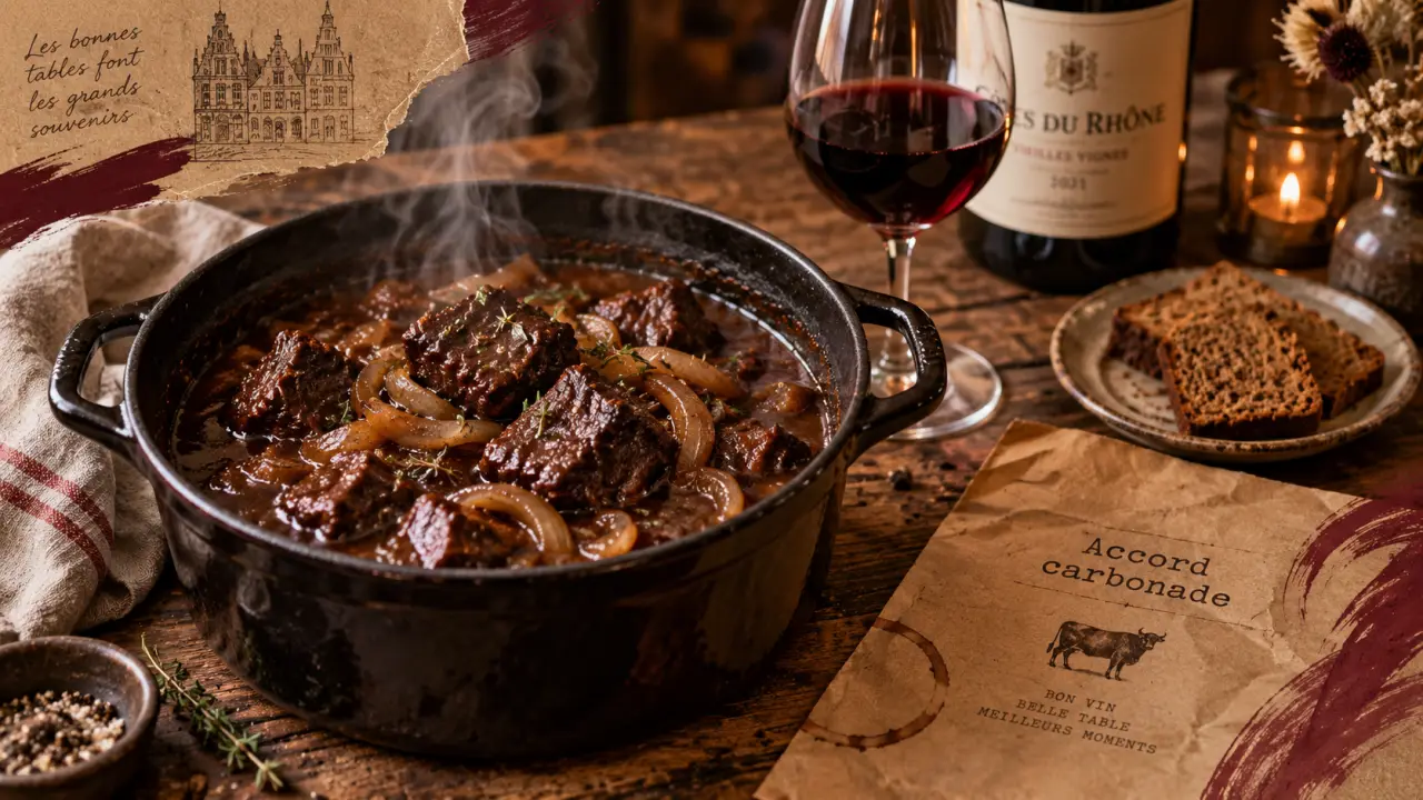 Accord mets vins carbonade flamande : carbonade et vin rouge