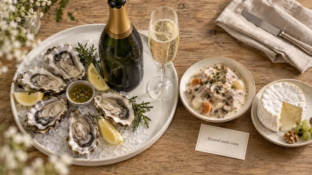 Accord mets et vins champagne : huîtres, veau, chaource