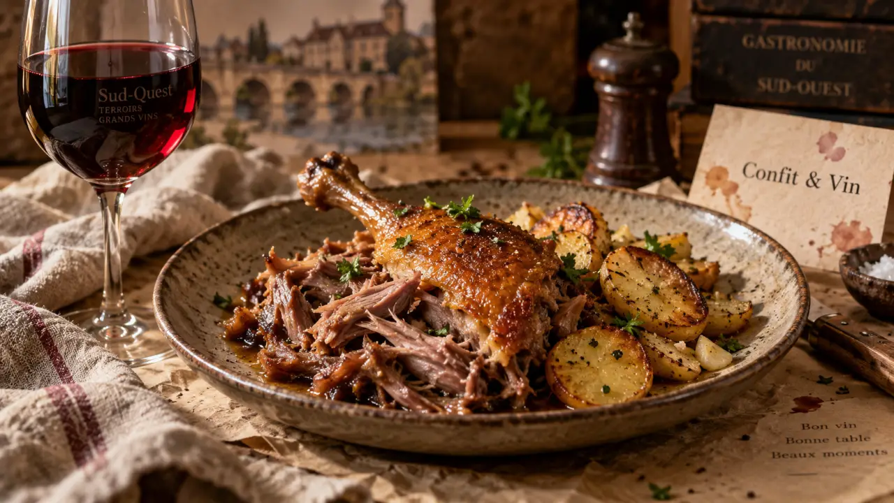 Accord mets vins confit de canard avec vin rouge du Sud-Ouest ou blanc tendu