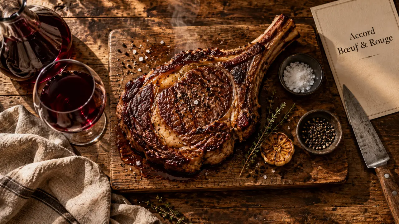 Accord mets vins cote de boeuf avec vin rouge