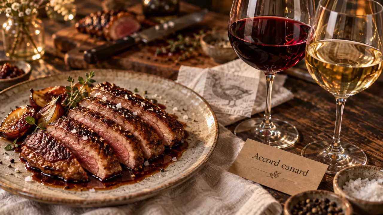 Accord mets vins magret de canard grillé : rouge juteux, blanc ample ou moelleux