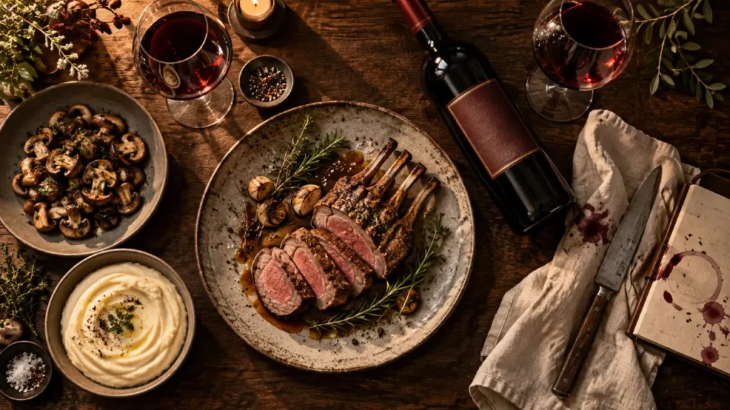 Accord mets vins Margaux : agneau rôti et champignons
